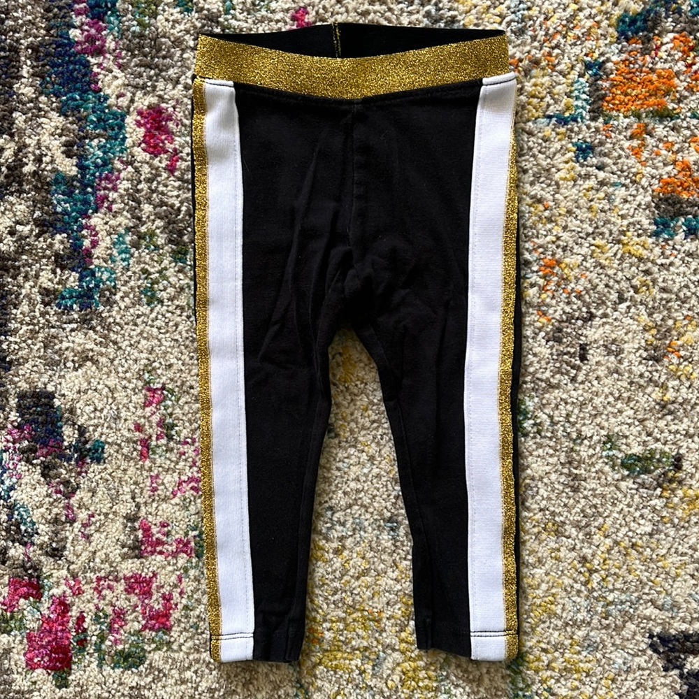 French Toast Black Gold White Striped Leggings Toddler Girls Sz 24 mos